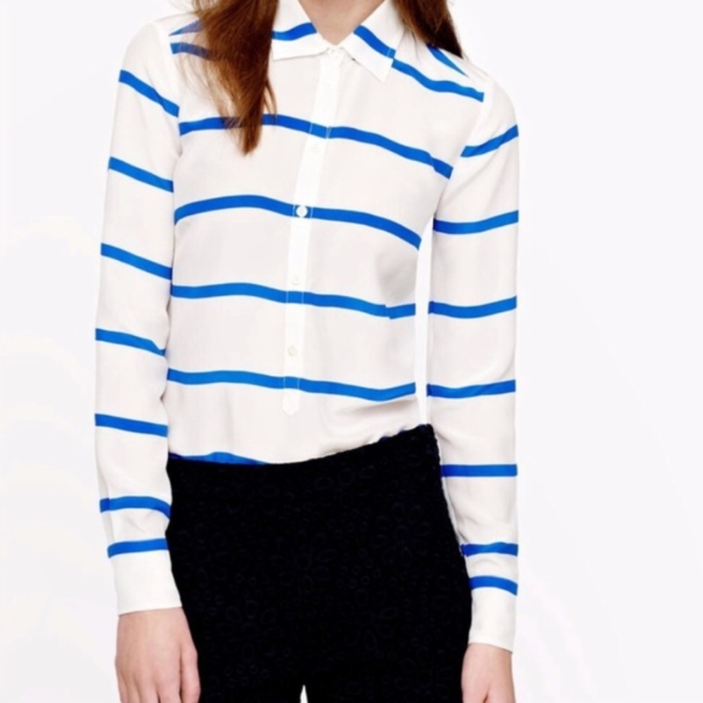 J. Crew White and Blue Striped Button-Up Shirt